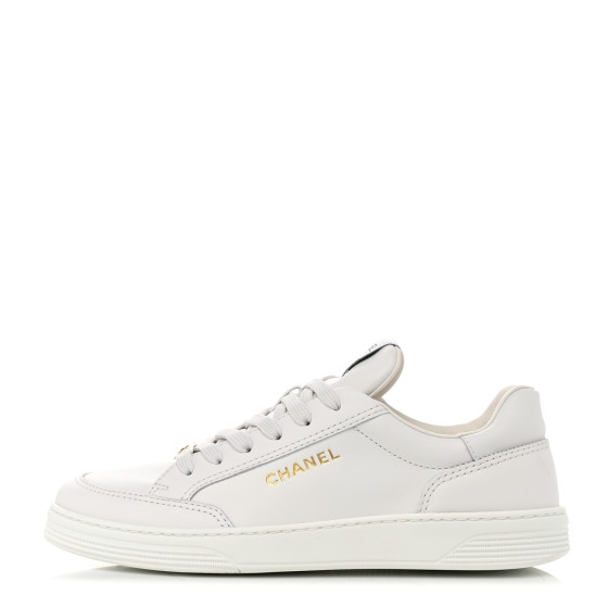 CHANEL Calfskin Womens CC Logo Sneakers 40 White 1260815