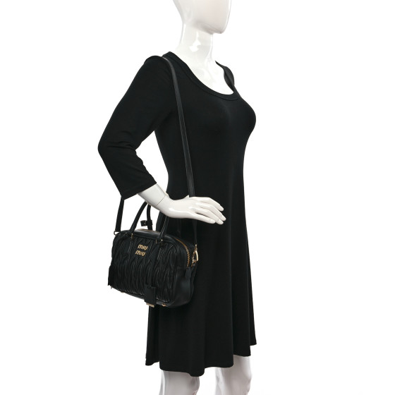MIU MIU Nappa Matelasse Bauletto Top Handle Bag Black