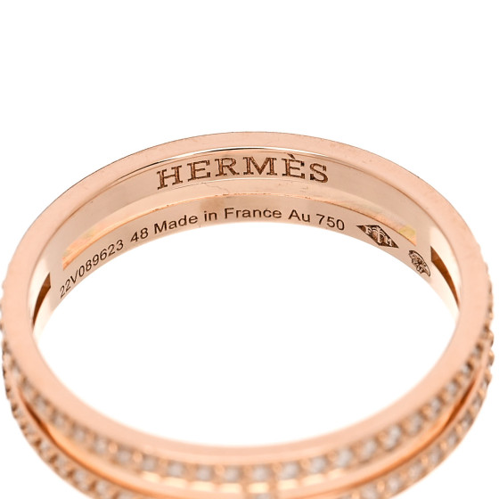 HERMES 18K Rose Gold Diamond Ariane Wedding Band Ring 48 4.5