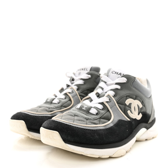 CHANEL グレー スエード スニーカー CHANEL Fabric Suede Calfskin Quilted CC Sneakers 37 Dark