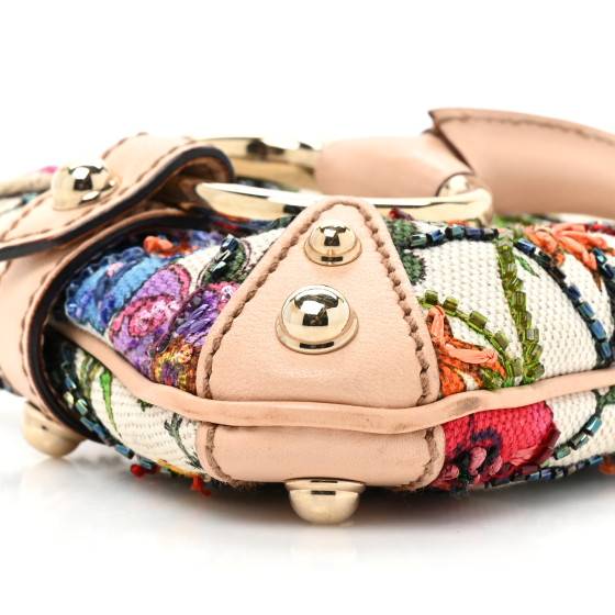 GUCCI Canvas Flora Floral Beaded Small Horsebit Chain Clutch