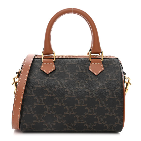 CELINE Triomphe Canvas Calfskin Small Boston Bag Tan 1453260
