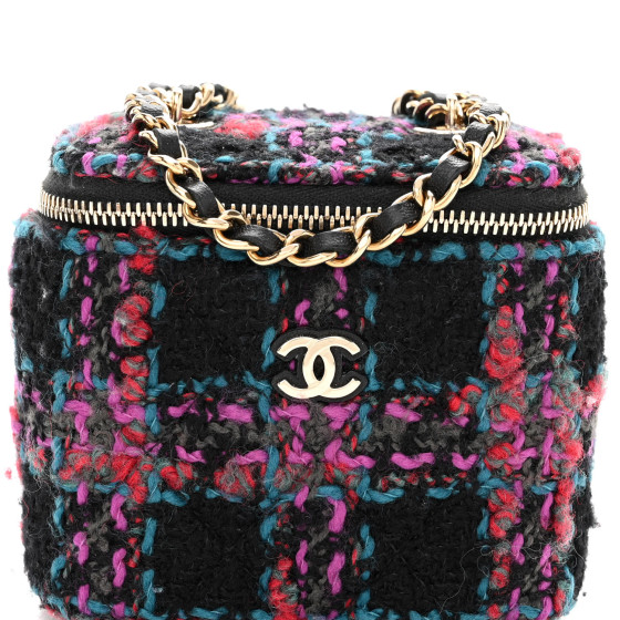 CHANEL Tweed Quilted Mini Vanity Case With Chain Black