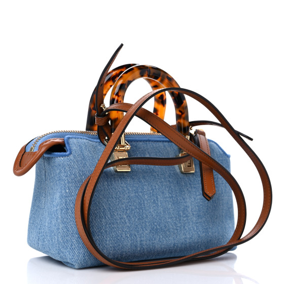 FENDI Denim Vitello King Plexiglass Logo Embroidered Mini By