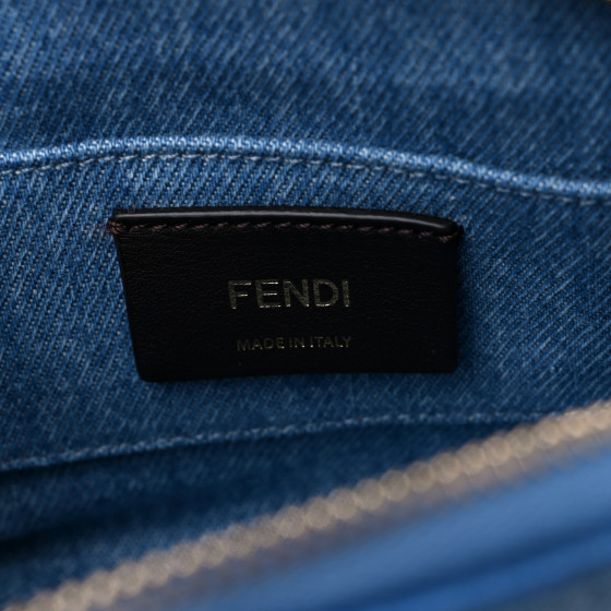 FENDI Denim Vitello King Plexiglass Logo Embroidered Mini By