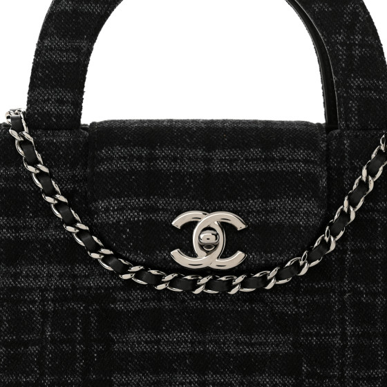 CHANEL Printed Denim Quilted Nano Kelly Shopper Black Grey