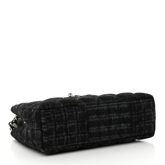 CHANEL Printed Denim Quilted Nano Kelly Shopper Black Grey