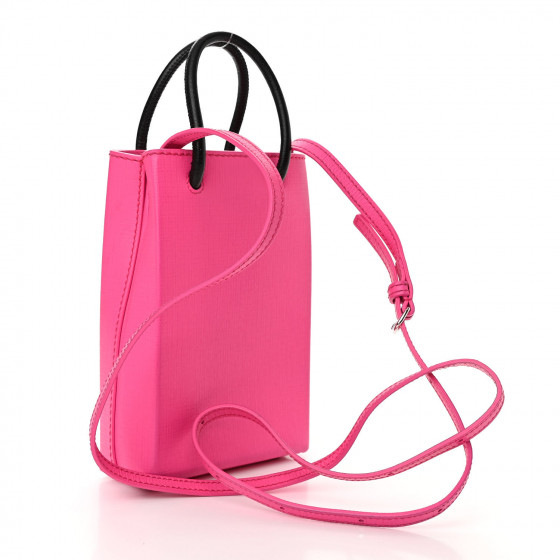 BALENCIAGA Squared Calfskin Logo Shopping Phone Holder Bag