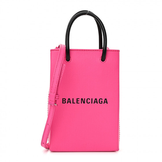 BALENCIAGA Squared Calfskin Logo Shopping Phone Holder Bag