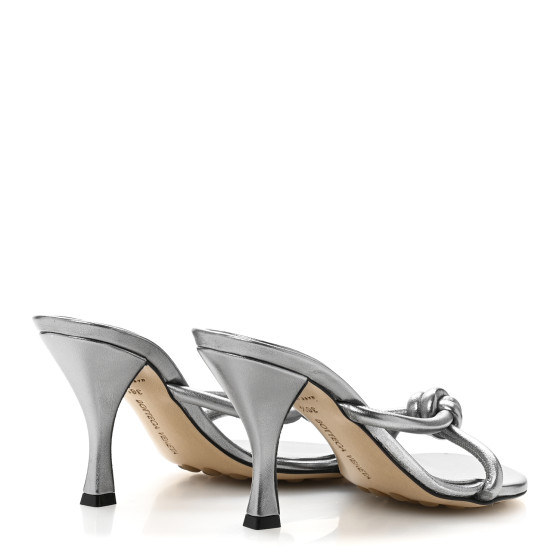 BOTTEGA VENETA Metallic Blink Knot Mule Sandals 36.5 Silver