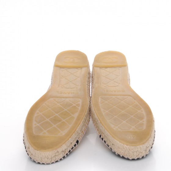 CHANEL Lambskin CC Espadrilles 40 Beige Black 224039
