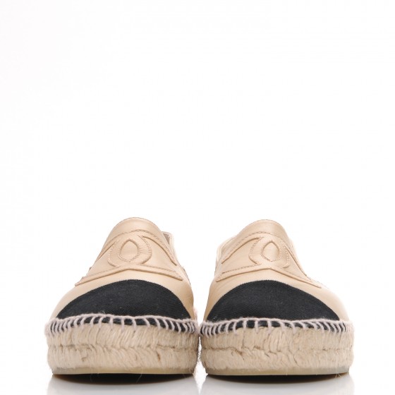 CHANEL Lambskin CC Espadrilles 40 Beige Black 224039