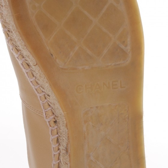 CHANEL Lambskin CC Espadrilles 40 Beige Black 224039