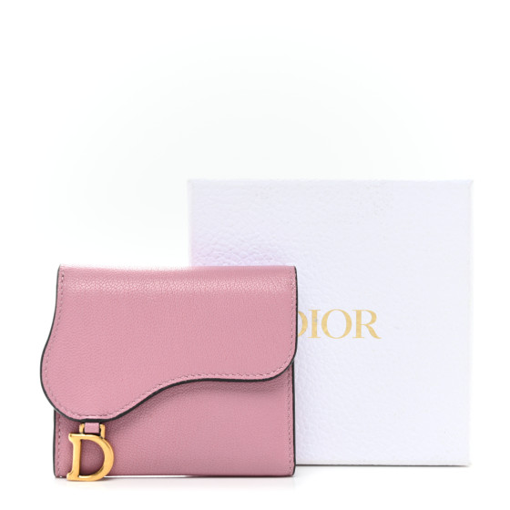 CHRISTIAN DIOR Goatskin Saddle Lotus Wallet Pink 1557552