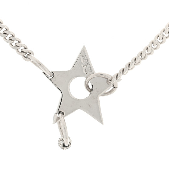Christian Dior Necklace Plate Rhinestone Silver Chain Square