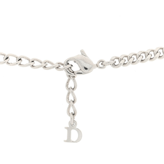 Christian Dior Necklace Plate Rhinestone Silver Chain Square