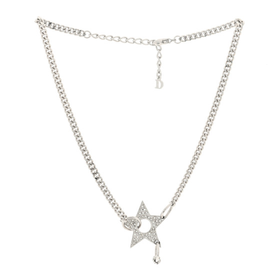 CHRISTIAN DIOR Crystal Star Choker Necklace Silver 1548987