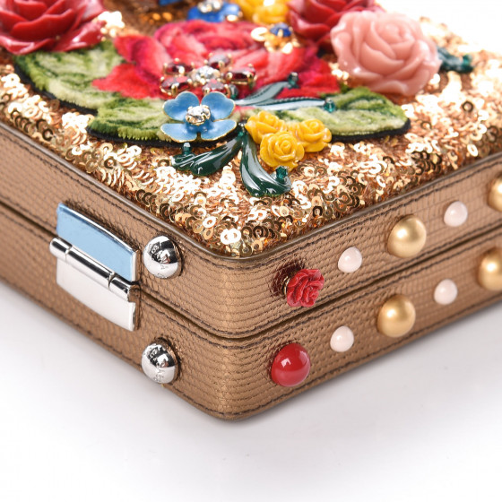 DOLCE & GABBANA Sequin Floral Dolce Box Clutch Gold 409372