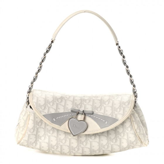 CHRISTIAN DIOR Monogram Romantique Trotter Flap Bag Grey