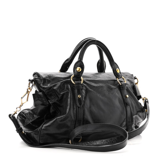 Miu Miu Black Leather Vitello Lux Top Handle Bag | Yoogi's