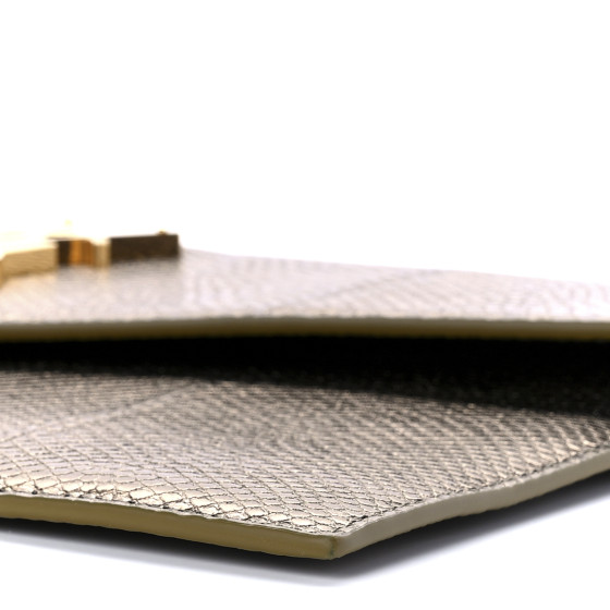 SAINT LAURENT Metallic Karung Uptown Monogram Pouch Gold