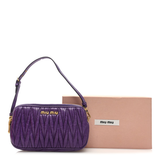 miu miu キルティングバッグ パープル MIU MIU Vitello Lux Matelasse Double Zip Shoulder Bag Viola