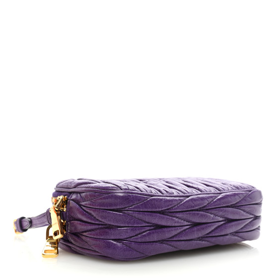 MIU MIU Vitello Lux Matelasse Double Zip Shoulder Bag Viola