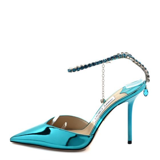 豪華クリスタル★Jimmy Choo SAEDA 100 リキッドメタル Saeda 100 | Gold Satin Pumps with crystals | JIMMY CHOO