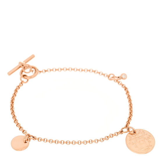 HERMES 18K Rose Gold Diamond PM Ex-Libris Bracelet SH 1151665 ...