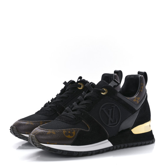 LOUIS VUITTON Suede Monogram Run Away Sneakers 36 Black