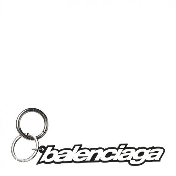 BALENCIAGA Rubber Logo Keyring White Black 944932 | FASHIONPHILE