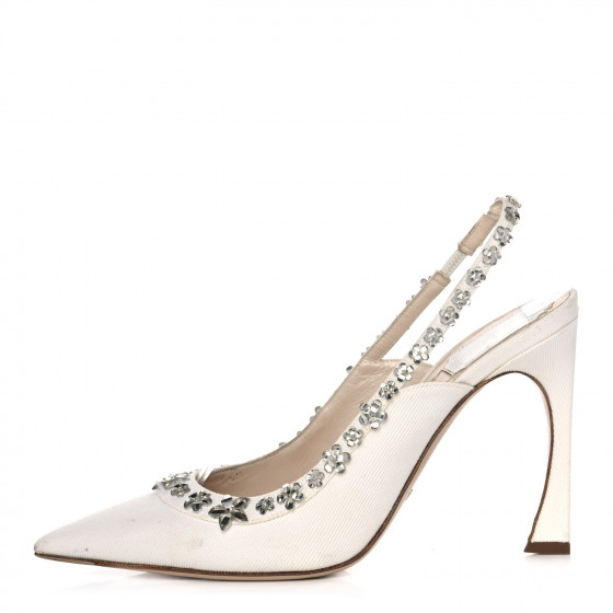 Christian Dior ホワイトデニム 40 CHRISTIAN DIOR Denim Crystal Garland Slingback Pumps 40