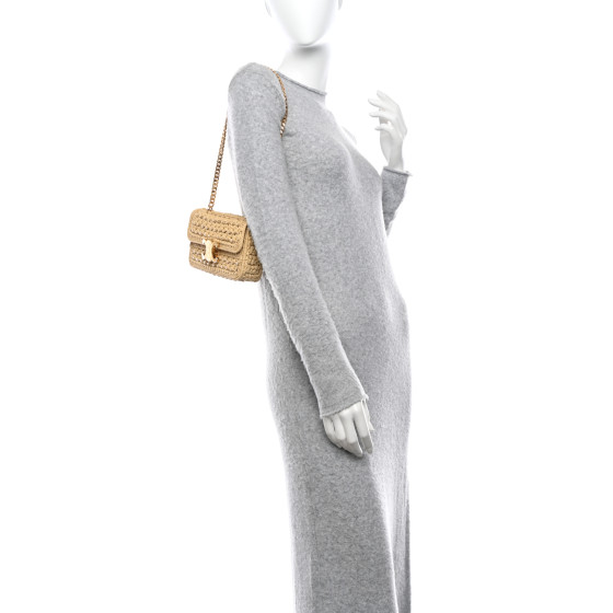 CELINE Raffia Triomphe Chain Shoulder Bag Natural 1529342
