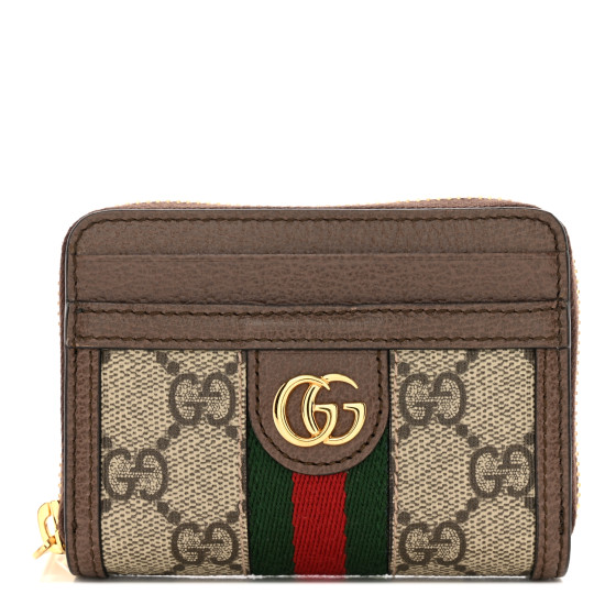 ★Gucci★Ophidia GG Card Case Wallet★Beige Ebony GUCCI GG Supreme Monogram Textured Dollar Calfskin Web