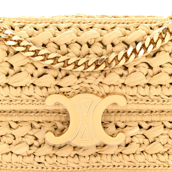 【関税&送料込】Celine Rafia Shoulder Bag CELINE Raffia Triomphe Chain Shoulder Bag Natural 1529342