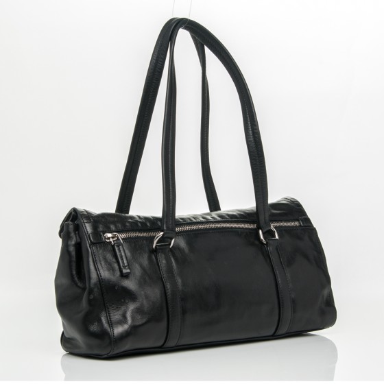 人気定番の Pushlock Foldover Easy Calf Royal PRADA Satchel 184352 Black バッグ