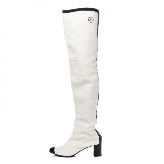 Chanel python over the knee boots 38 5 white 321416 fashionphile