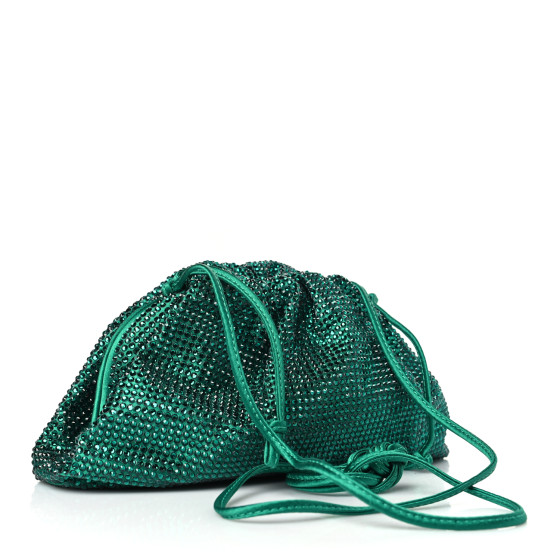 BOTTEGA VENETA Crystal Embellished Satin The Mini Pouch Emerald