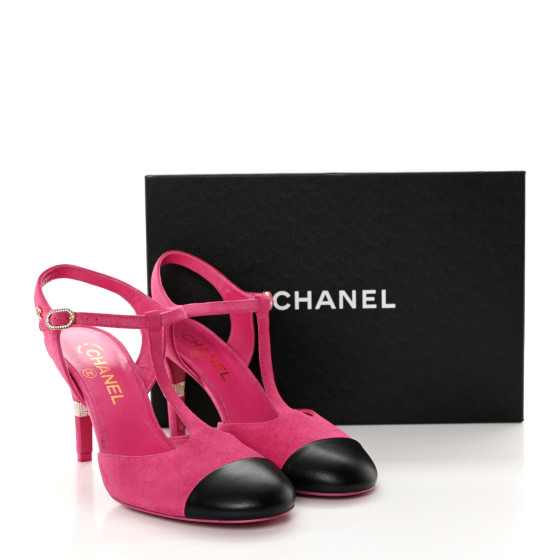 CHANEL♡新作♡ミュール♡足元に気品♡ CHANEL Suede Lambskin Cap Toe Crystal Slingback Pumps 40