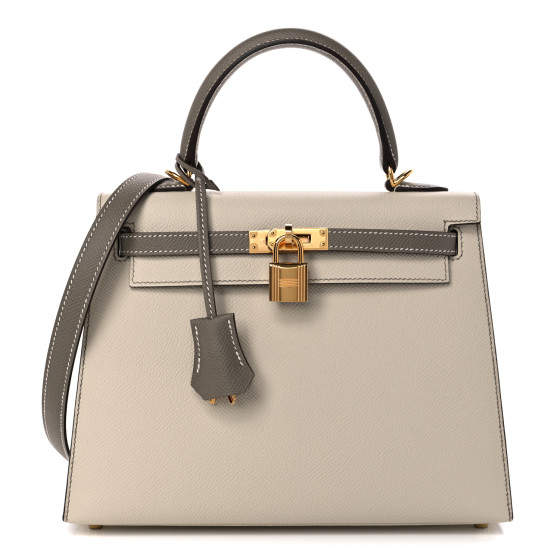 HERMES Epsom Bi-Color Horseshoe Kelly Sellier 25 Craie Gris Asphalte