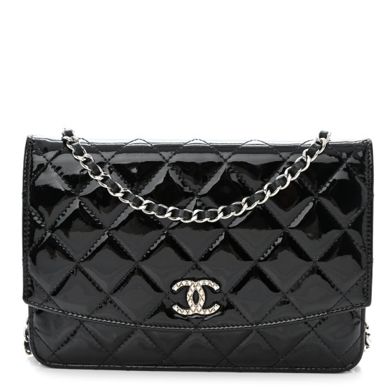 Patent Quilted Brilliant Wallet On Chain WOC Black