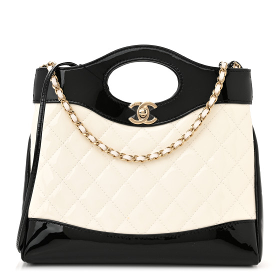 Patent Calfskin Quilted Mini 31 Shopping Bag White Black