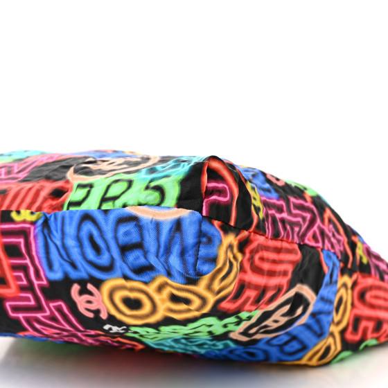 CHANEL Caviar Fabric Graffiti Foldable Tote Bag With Chain