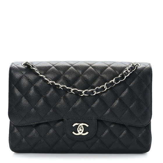 Caviar Quilted Jumbo Double Flap Black