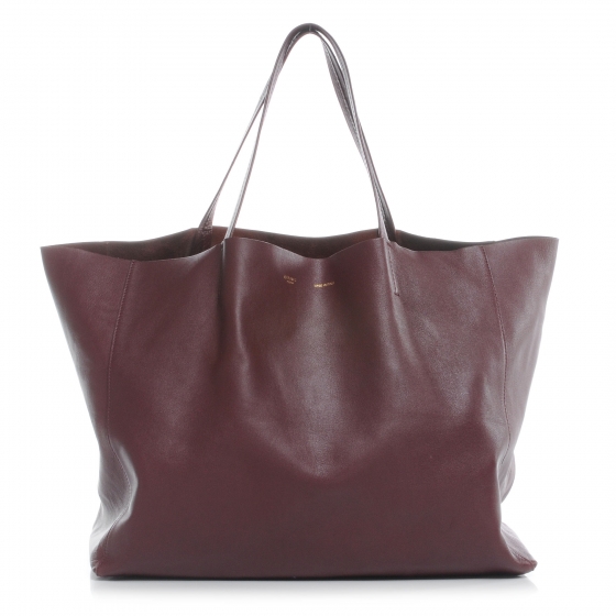 CELINE Leather Cabas Horizontal Tote Burgundy 48458