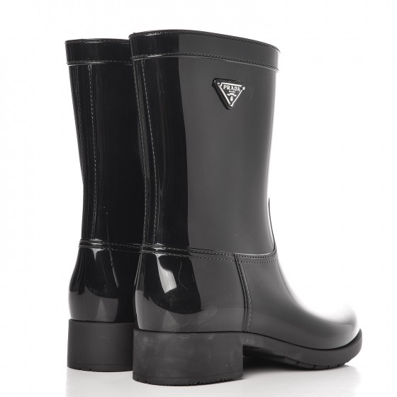 PRADA Sport Rubber Mid Calf Rain Boots 40 Black 263317