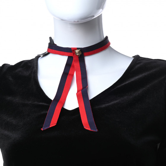 【GUCCI】 / Striped Neck Bow With Feline GUCCI Grosgrain Web Feline Neck Bow Blue Red 729411