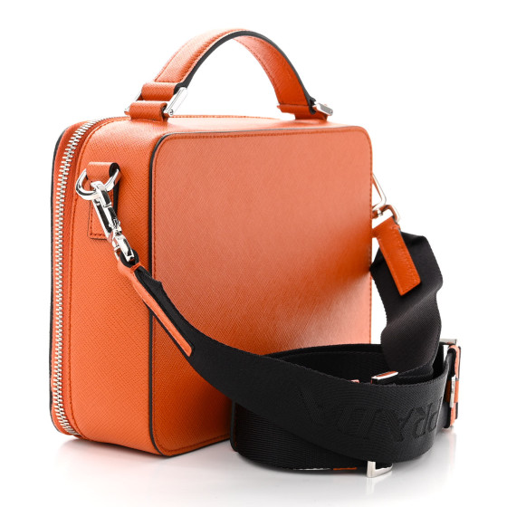 PRADA Saffiano Travel Medium Brique Crossbody Bag Papaya
