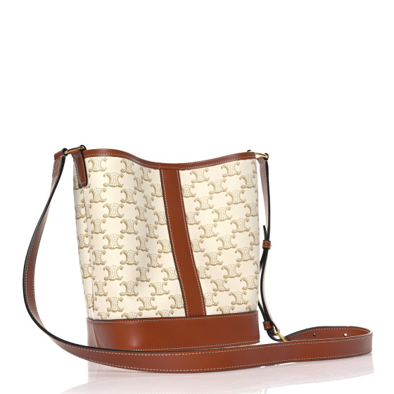 CELINE Triomphe Canvas Calfskin Small Bucket Bag White