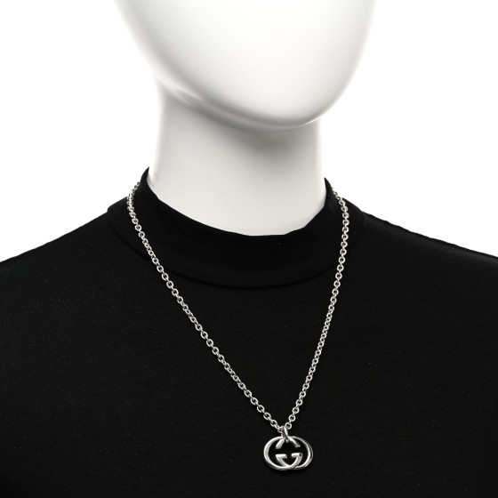GUCCI Sterling Silver Britt Interlocking GG Pendant Necklace